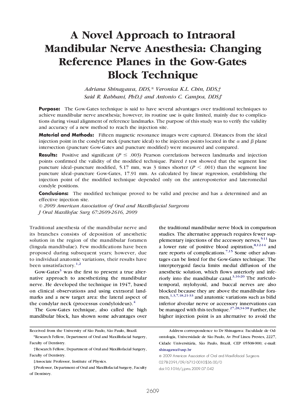 A Novel Approach to Intraoral Mandibular Nerve Anesthesia: Changing Reference Planes in the Gow-Gates Block Technique