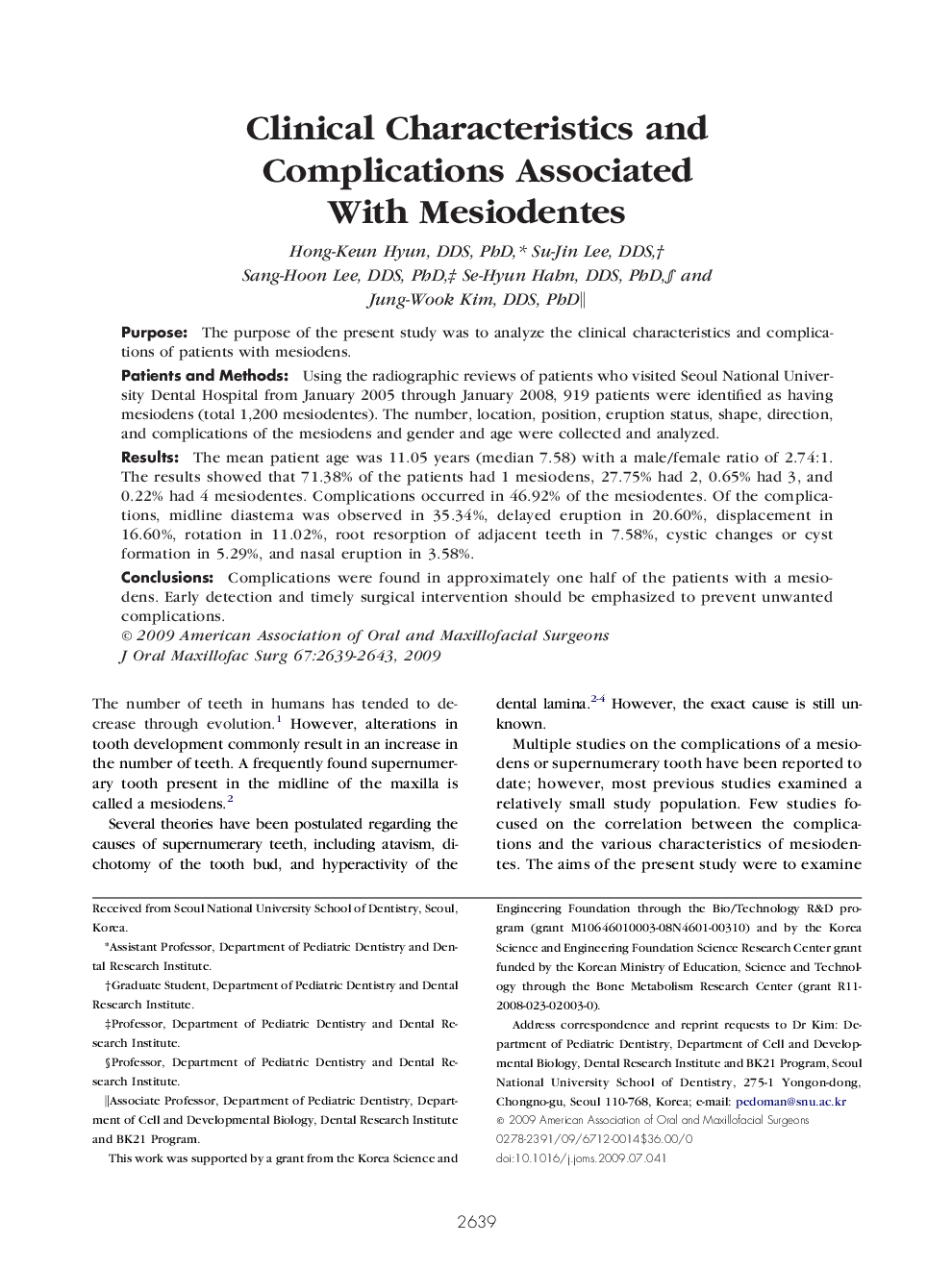 Clinical Characteristics and Complications Associated With Mesiodentes 