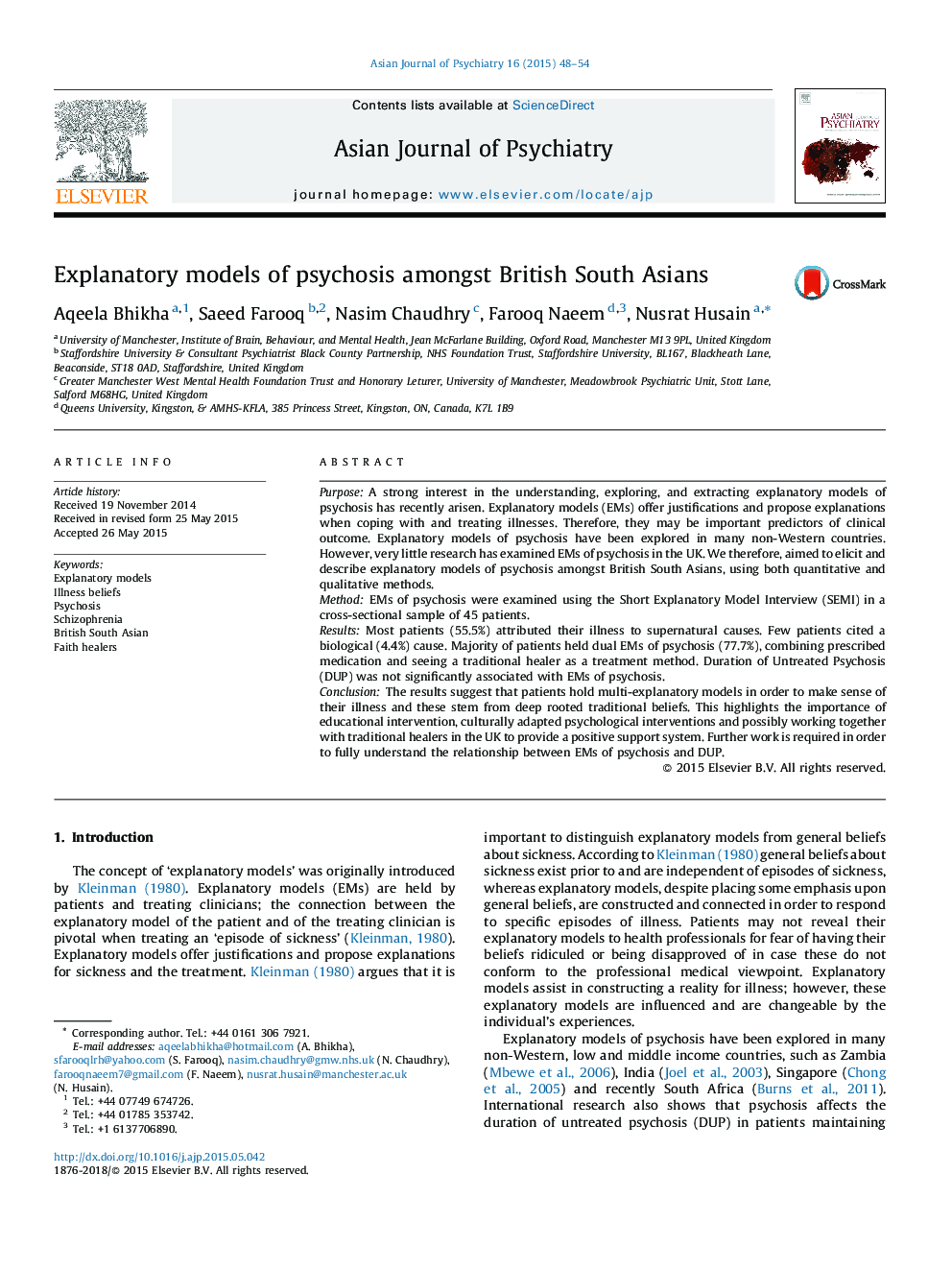 Explanatory models of psychosis amongst British South Asians