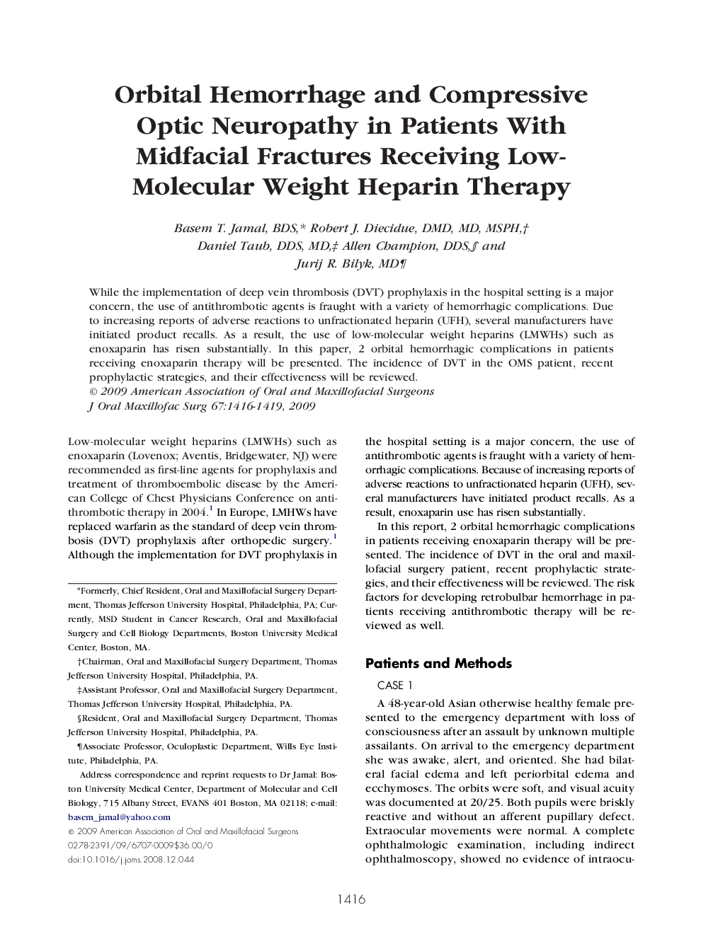 عکس صفحه اول مقاله: Orbital Hemorrhage and Compressive Optic Neuropathy in Patients With Midfacial Fractures Receiving Low-Molecular Weight Heparin Therapy Orbital Hemorrhage and Compressive Optic Neuropathy in Patients With Midfacial Fractures Receiving Low-Molecular Weight Heparin Therapy