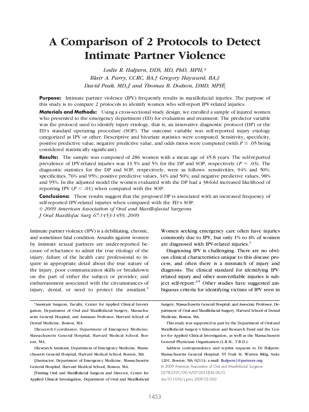 A Comparison of 2 Protocols to Detect Intimate Partner Violence