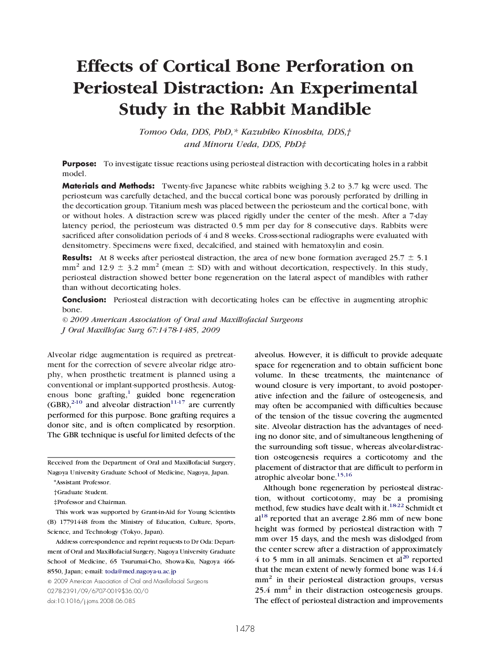 Effects of Cortical Bone Perforation on Periosteal Distraction: An Experimental Study in the Rabbit Mandible 