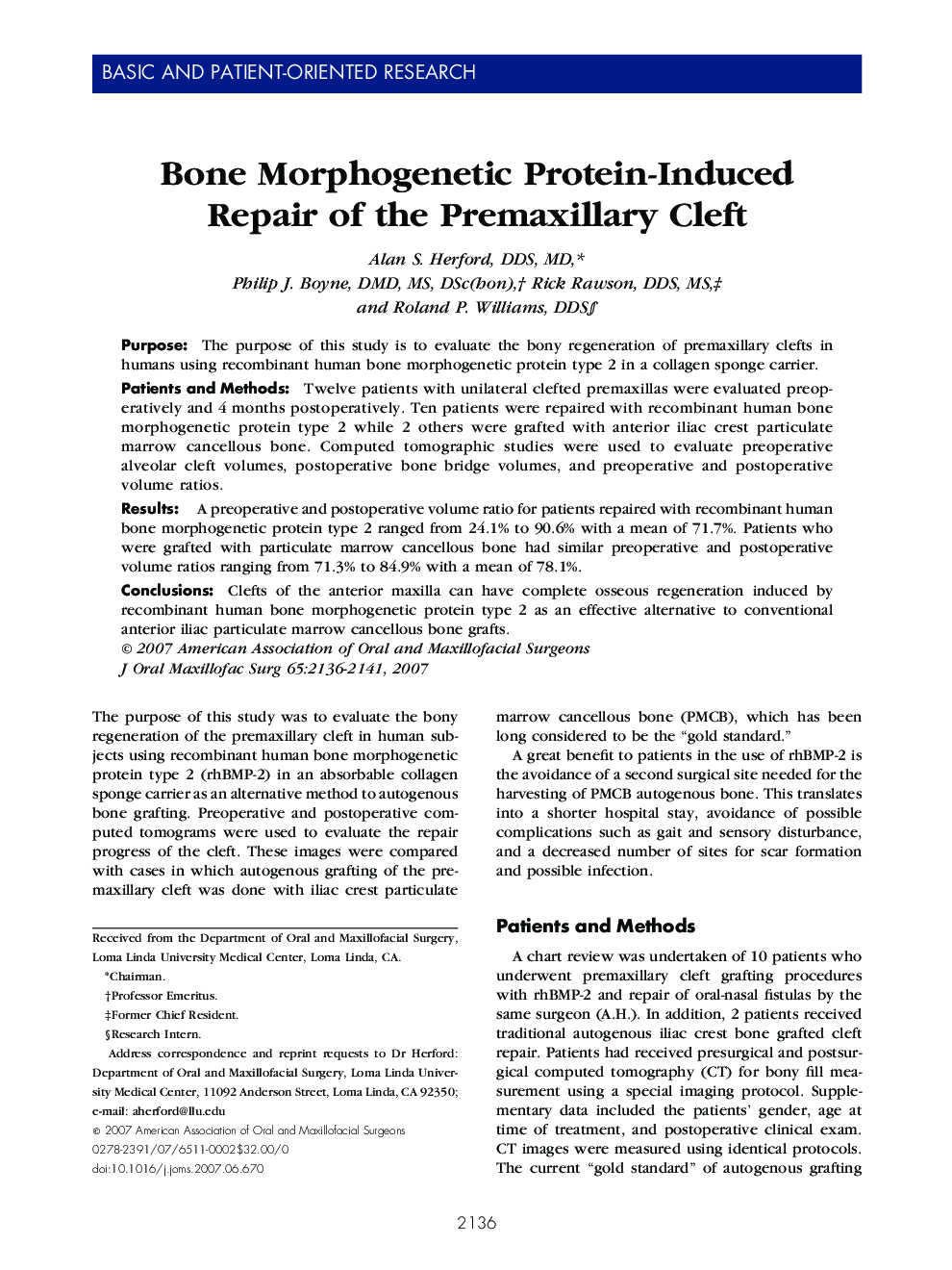 Bone Morphogenetic Protein-Induced Repair of the Premaxillary Cleft