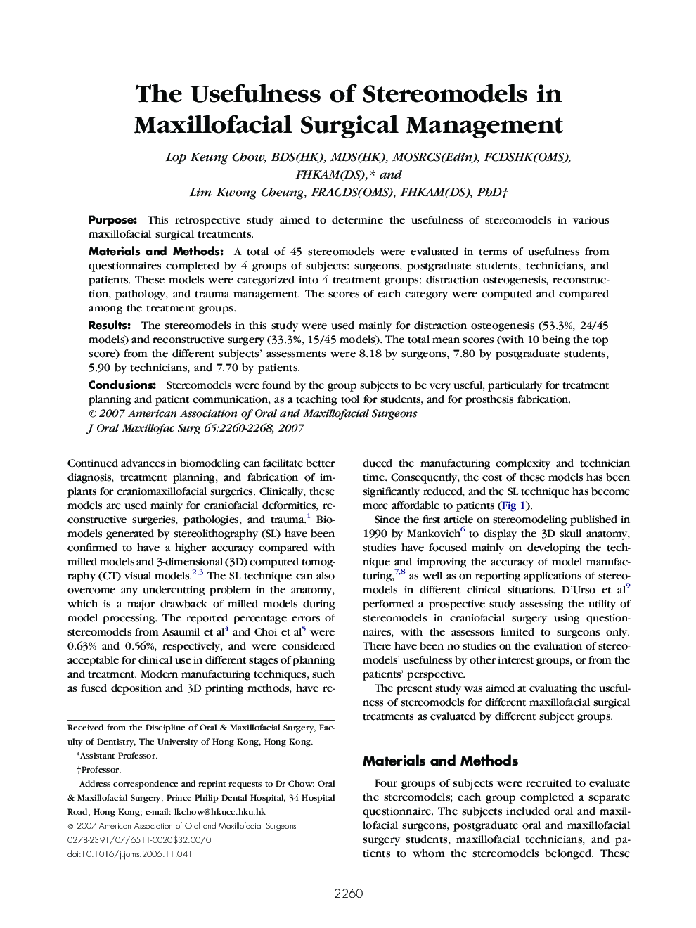 The Usefulness of Stereomodels in Maxillofacial Surgical Management
