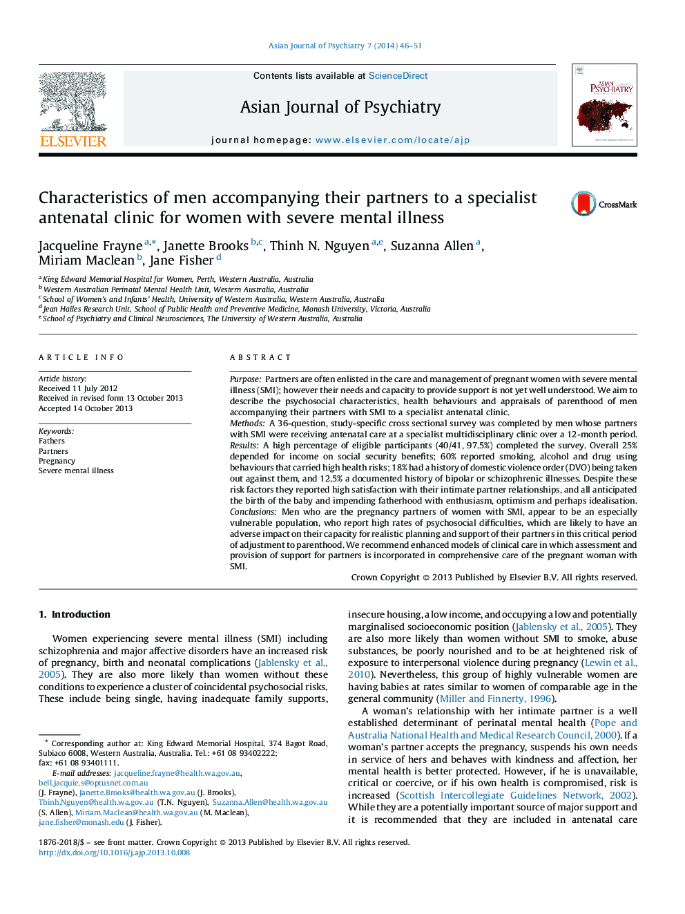 Characteristics of men accompanying their partners to a specialist antenatal clinic for women with severe mental illness