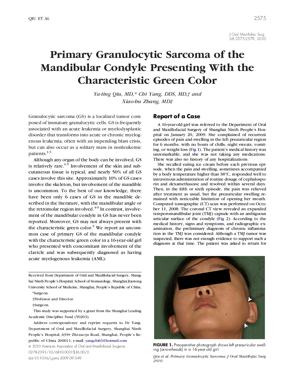 Primary Granulocytic Sarcoma of the Mandibular Condyle Presenting With the Characteristic Green Color