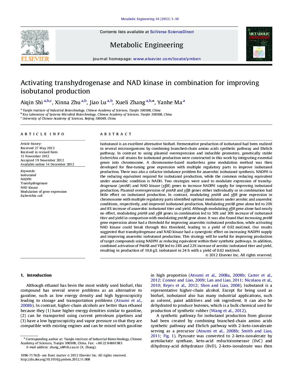 Activating transhydrogenase and NAD kinase in combination for improving isobutanol production