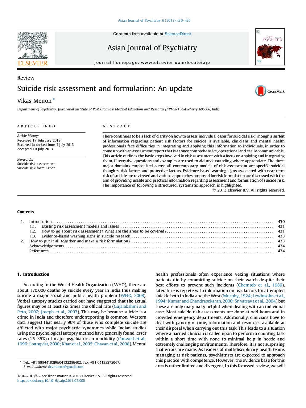 Suicide risk assessment and formulation: An update