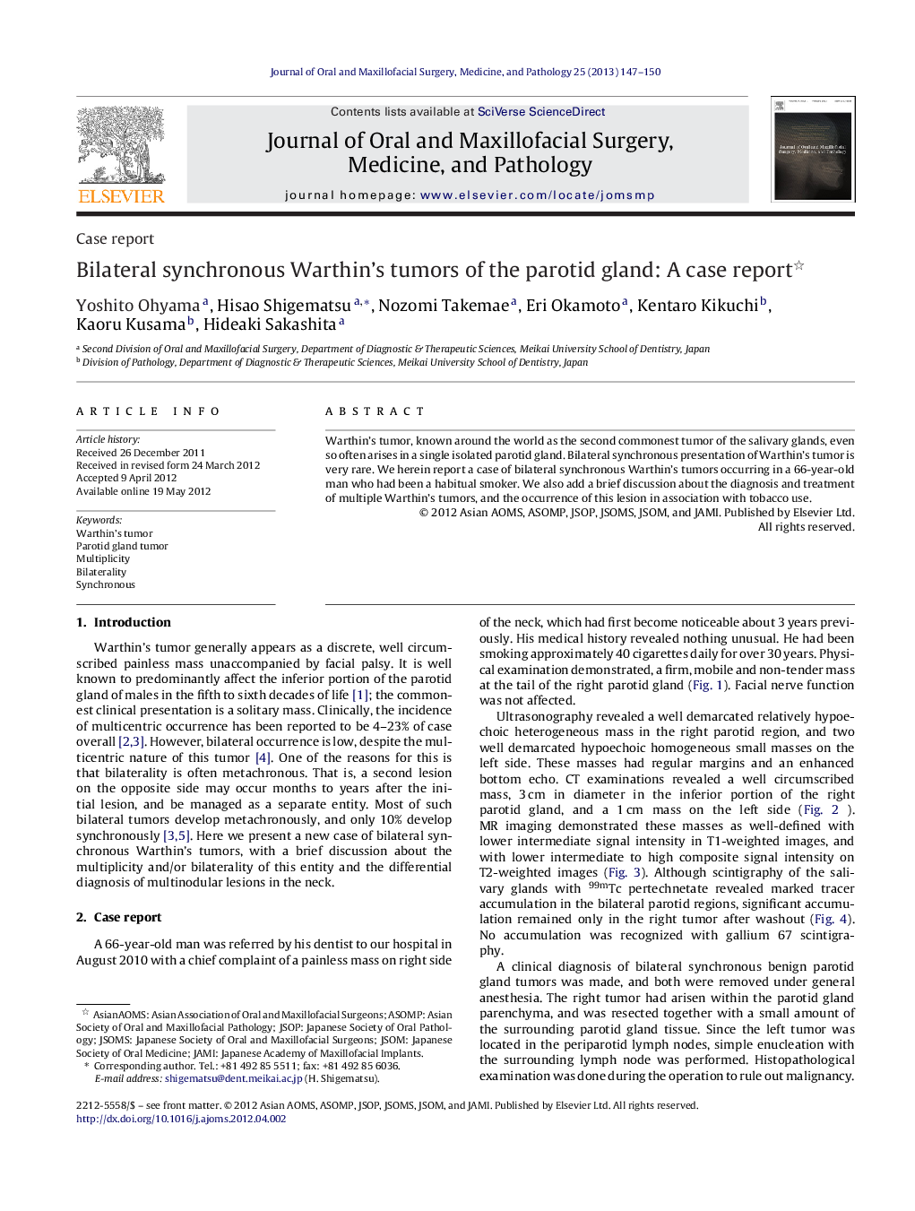 Bilateral synchronous Warthin's tumors of the parotid gland: A case report 