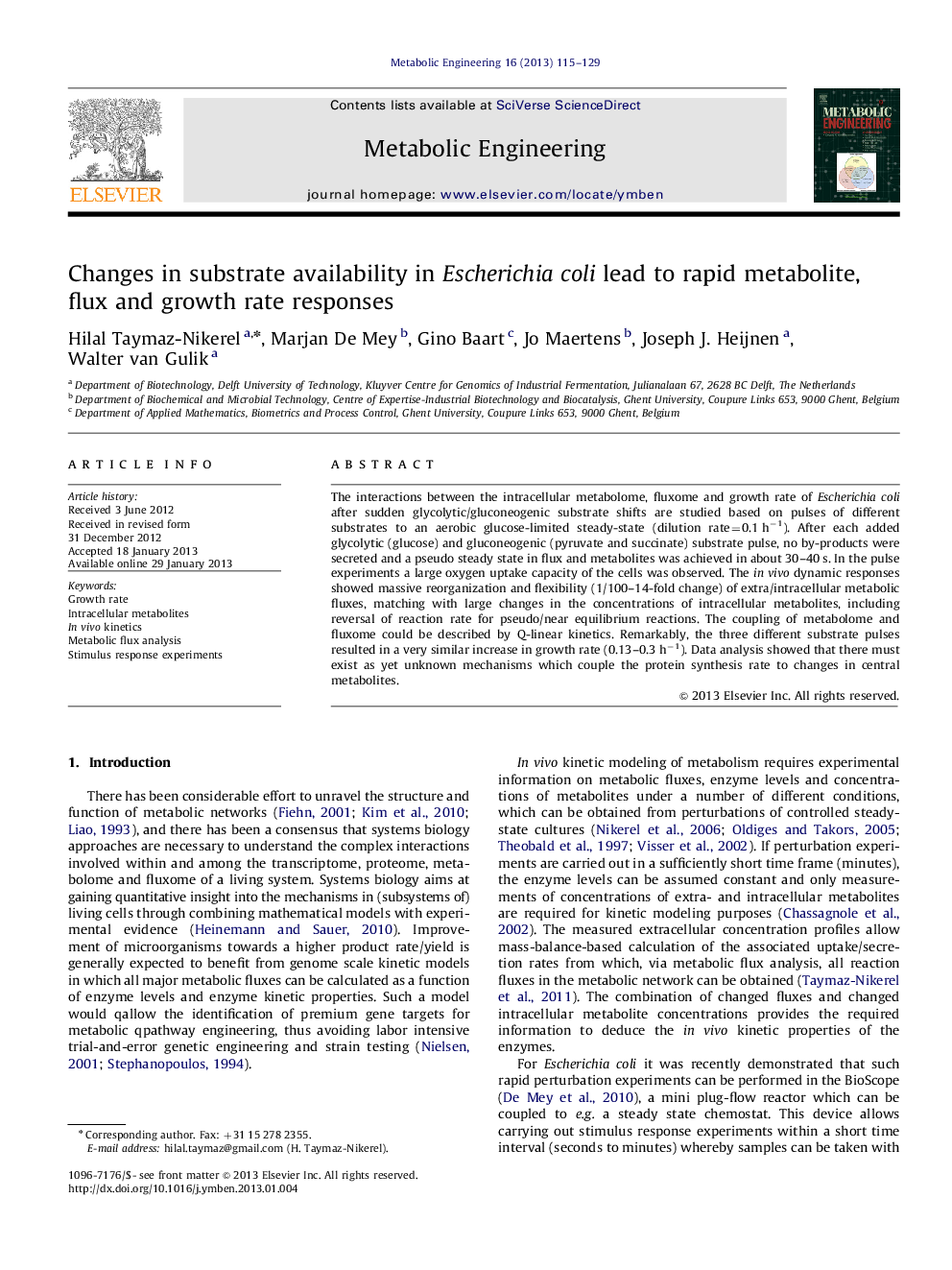 Changes in substrate availability in Escherichia coli lead to rapid metabolite, flux and growth rate responses