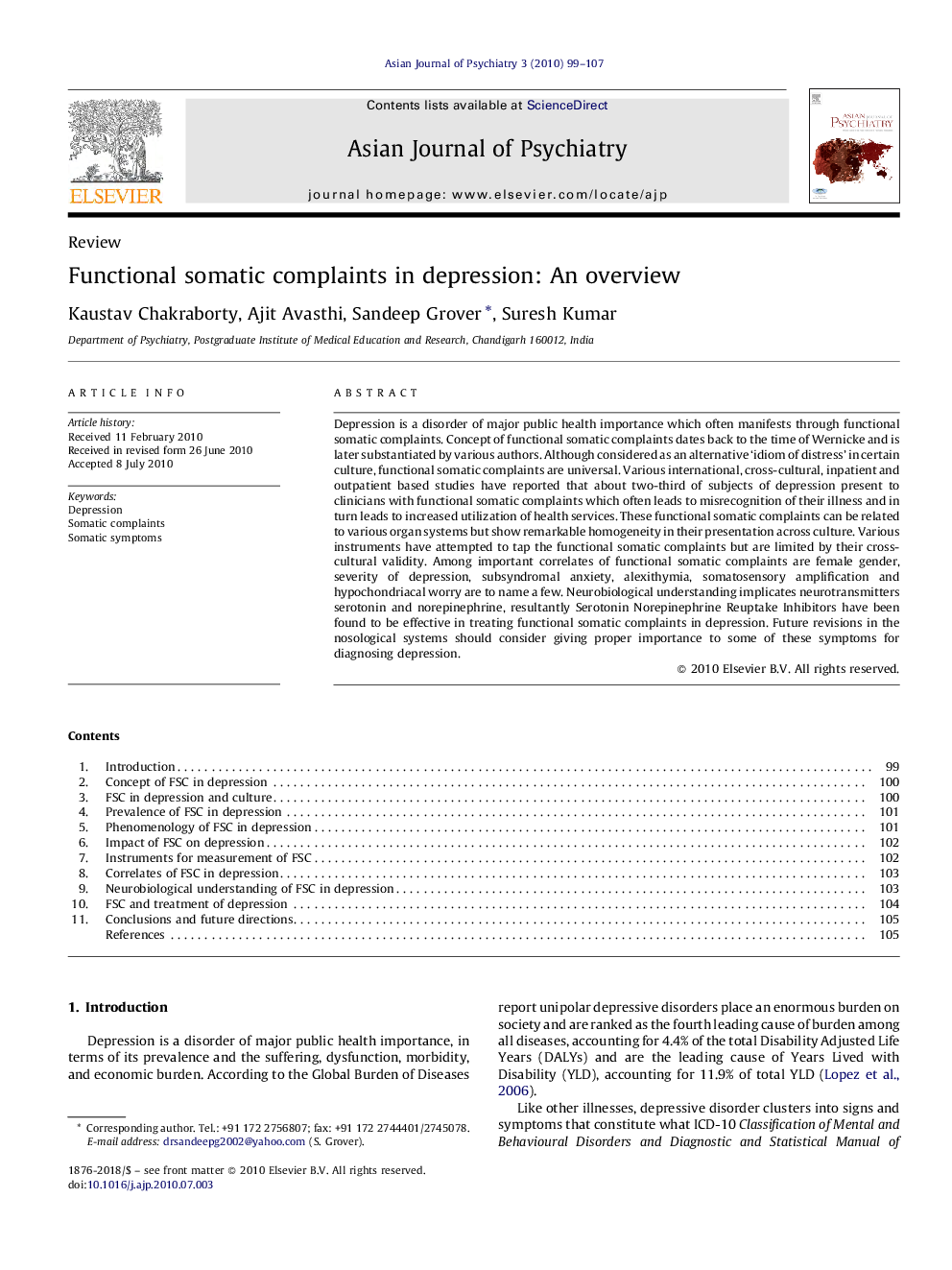 Functional somatic complaints in depression: An overview