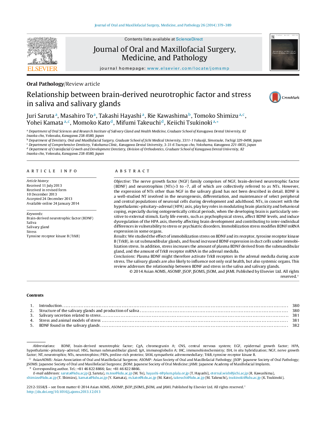 Relationship between brain-derived neurotrophic factor and stress in saliva and salivary glands 