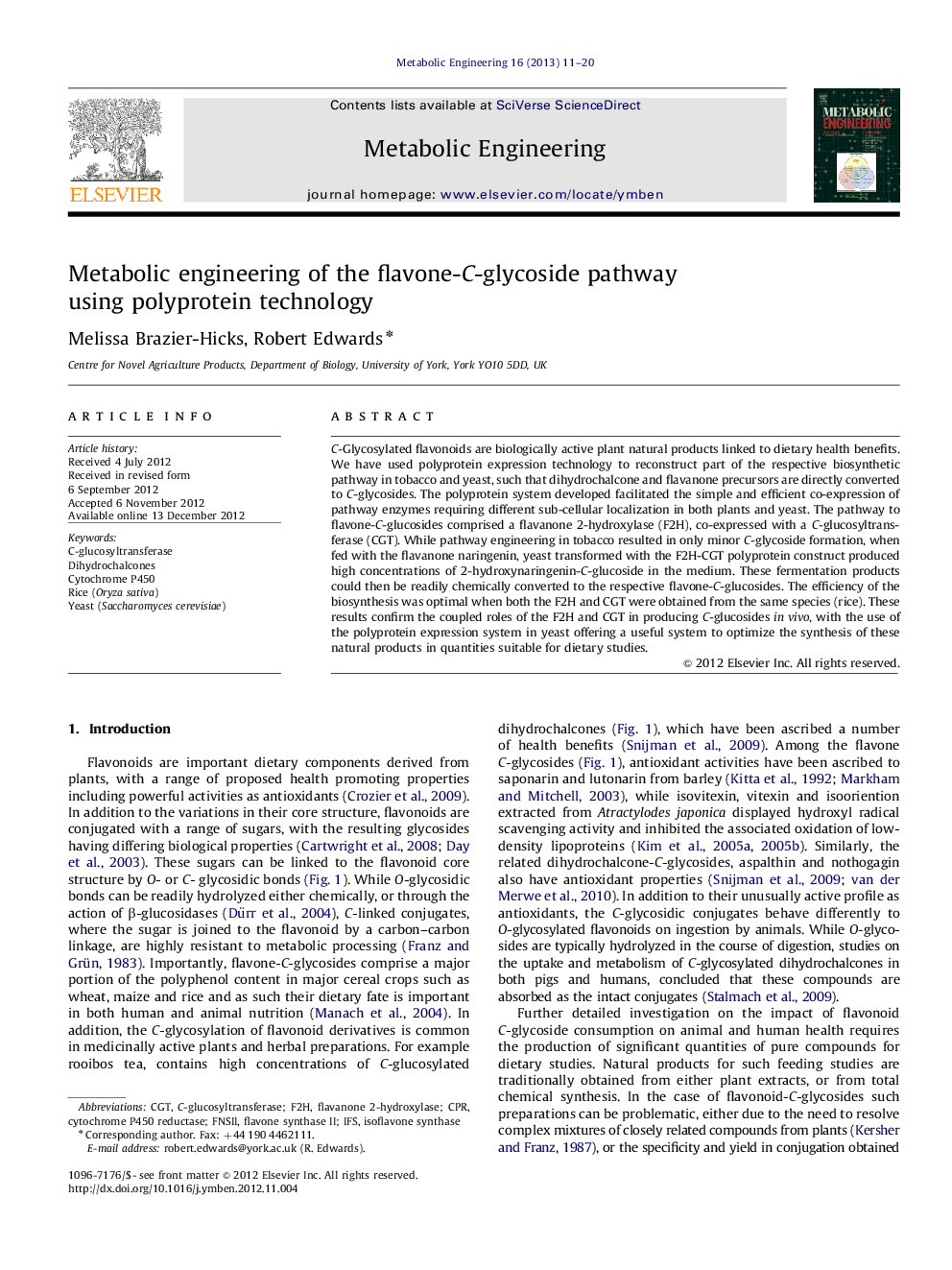 Metabolic engineering of the flavone-C-glycoside pathway using polyprotein technology