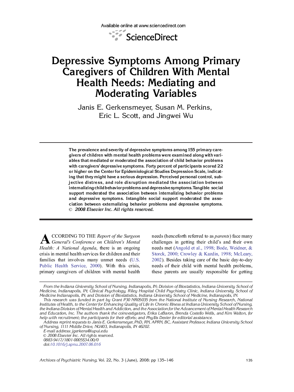 Depressive Symptoms Among Primary Caregivers of Children With Mental Health Needs: Mediating and Moderating Variables 