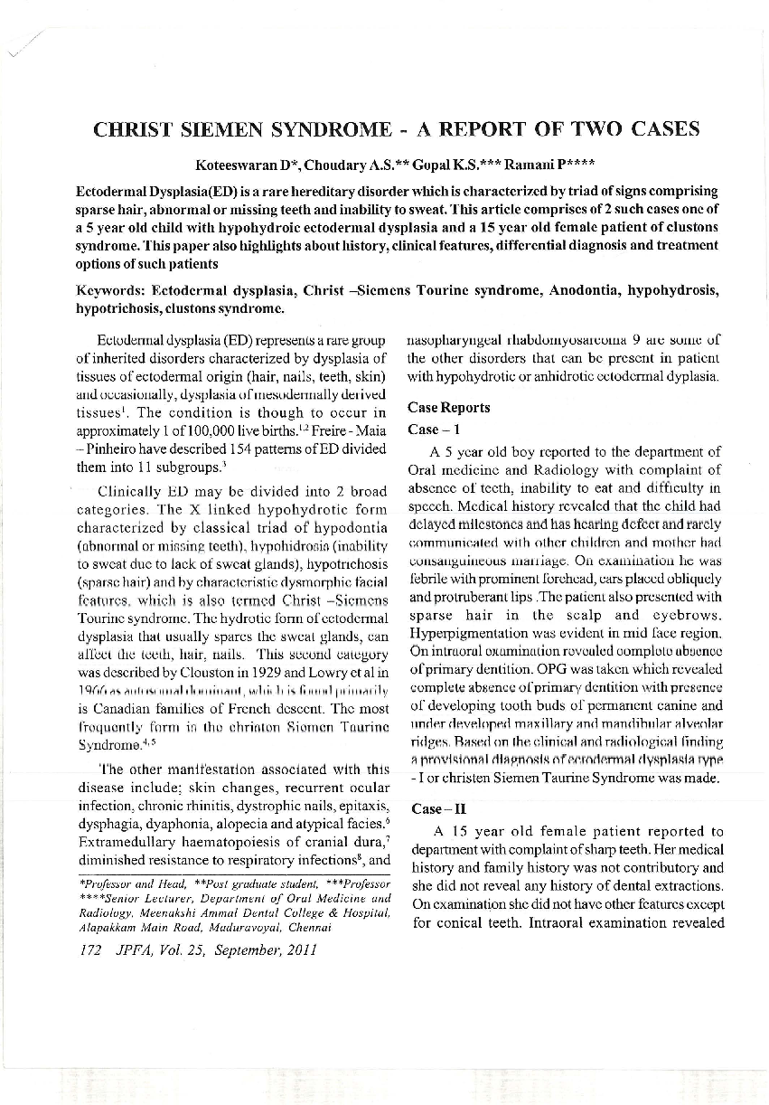 Christ siemen syndrome - A report of two cases