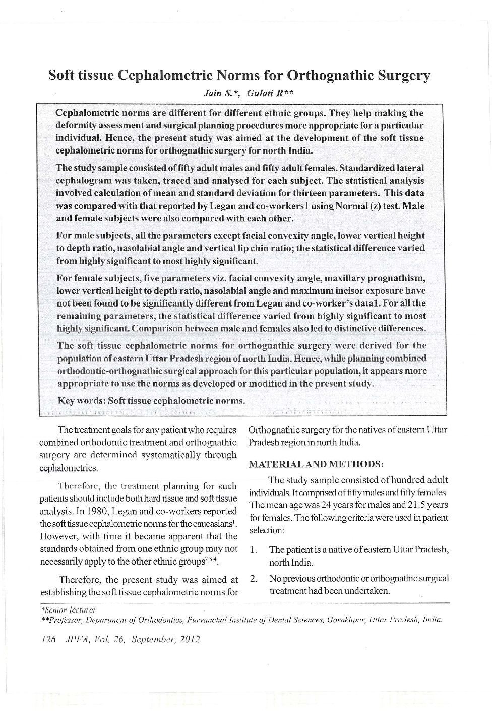 Soft tissue Cephalometric Norms for Orthognathic Surgery