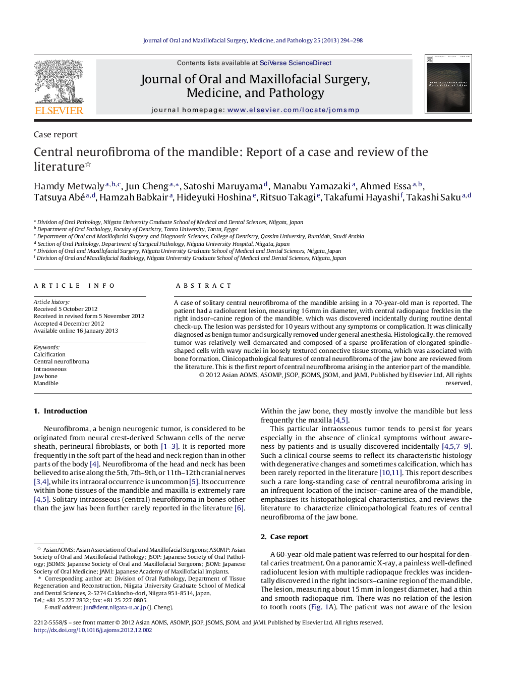 Central neurofibroma of the mandible: Report of a case and review of the literature 