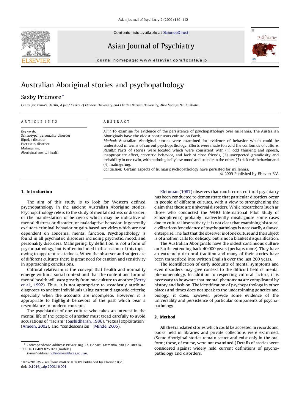 Australian Aboriginal stories and psychopathology