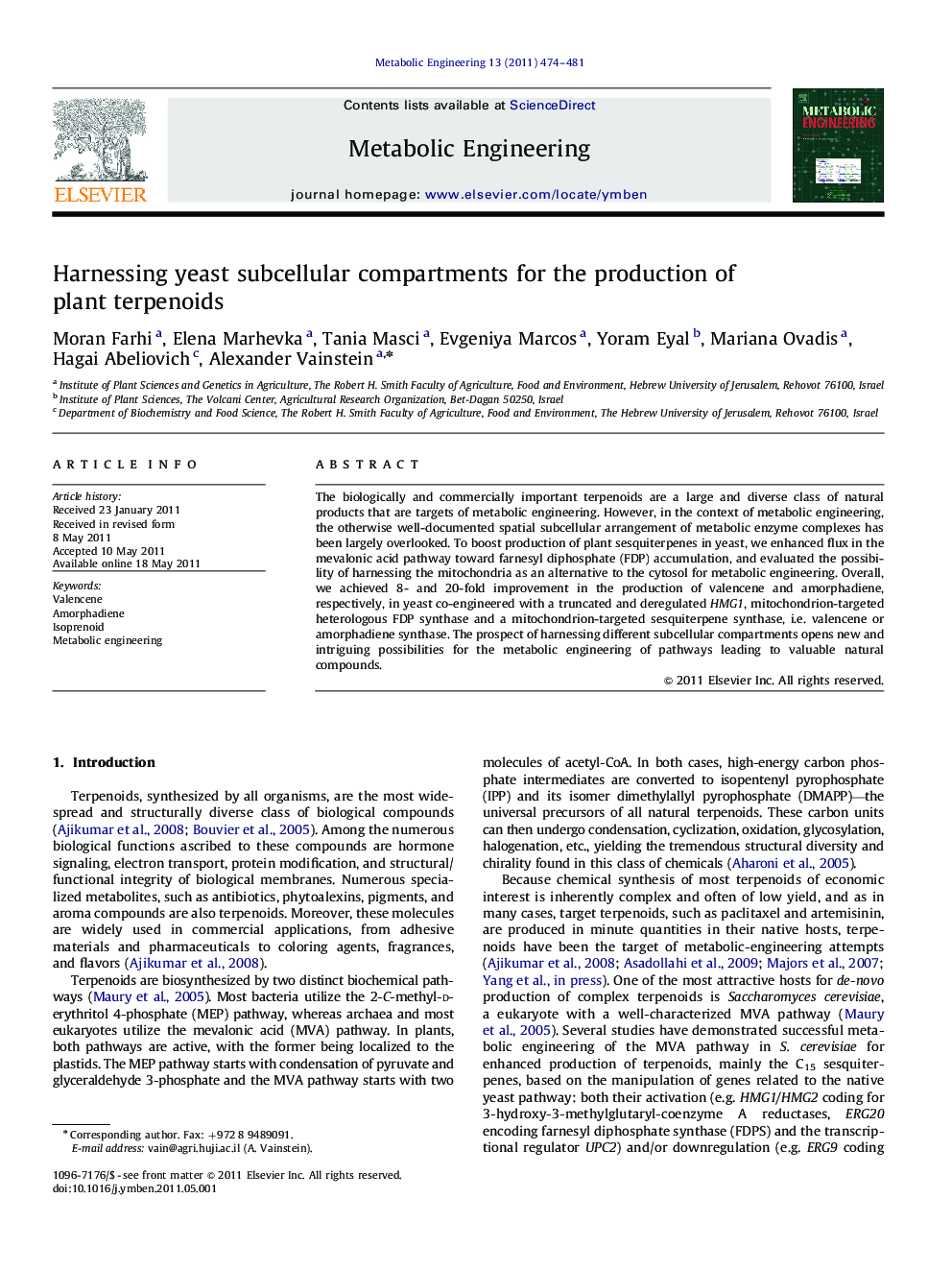 Harnessing yeast subcellular compartments for the production of plant terpenoids