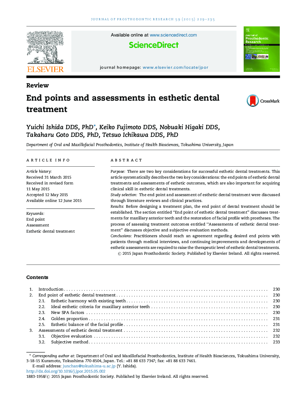 End points and assessments in esthetic dental treatment