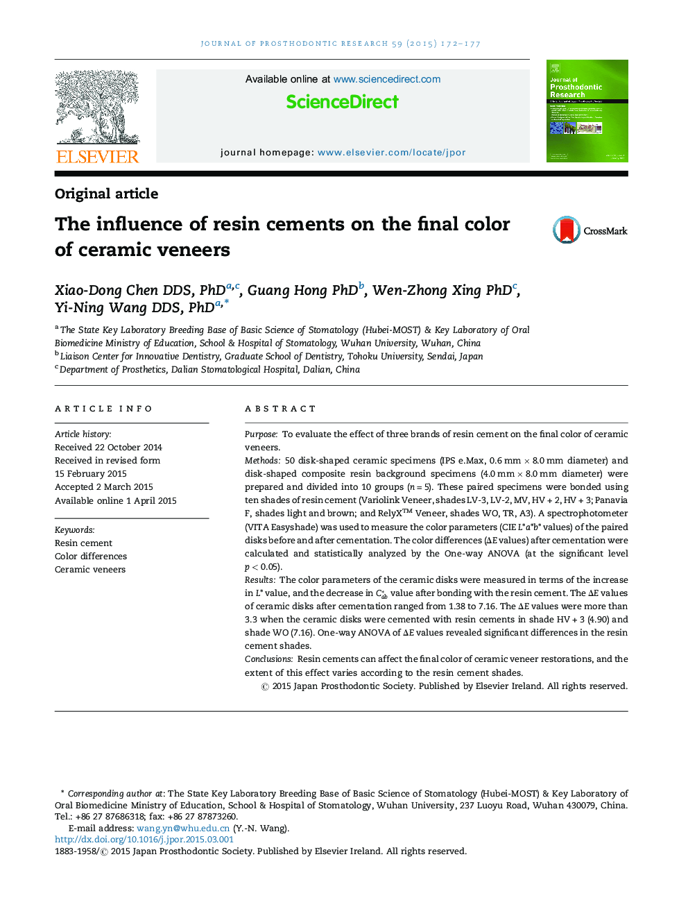 The influence of resin cements on the final color of ceramic veneers