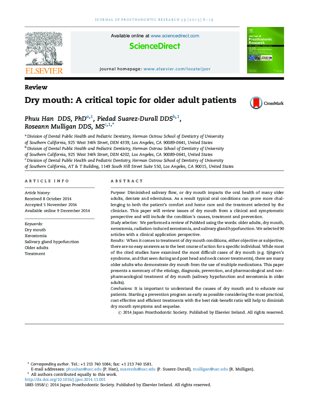 Dry mouth: A critical topic for older adult patients