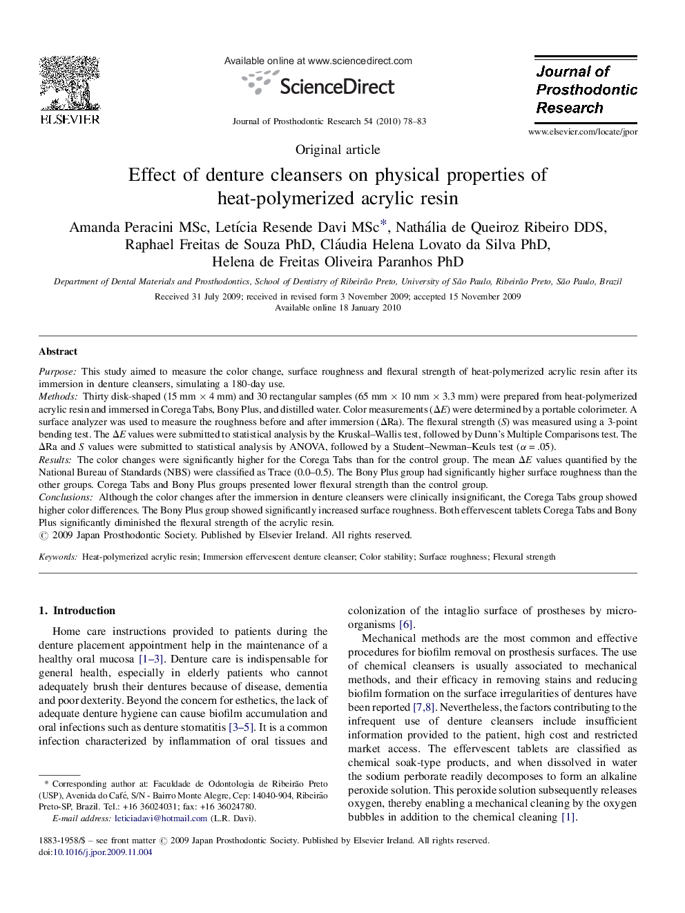 Effect of denture cleansers on physical properties of heat-polymerized acrylic resin