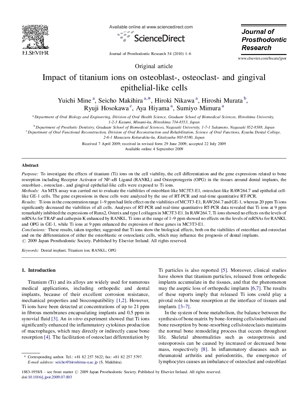 Impact of titanium ions on osteoblast-, osteoclast- and gingival epithelial-like cells