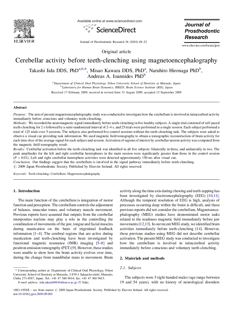 Cerebellar activity before teeth-clenching using magnetoencephalography