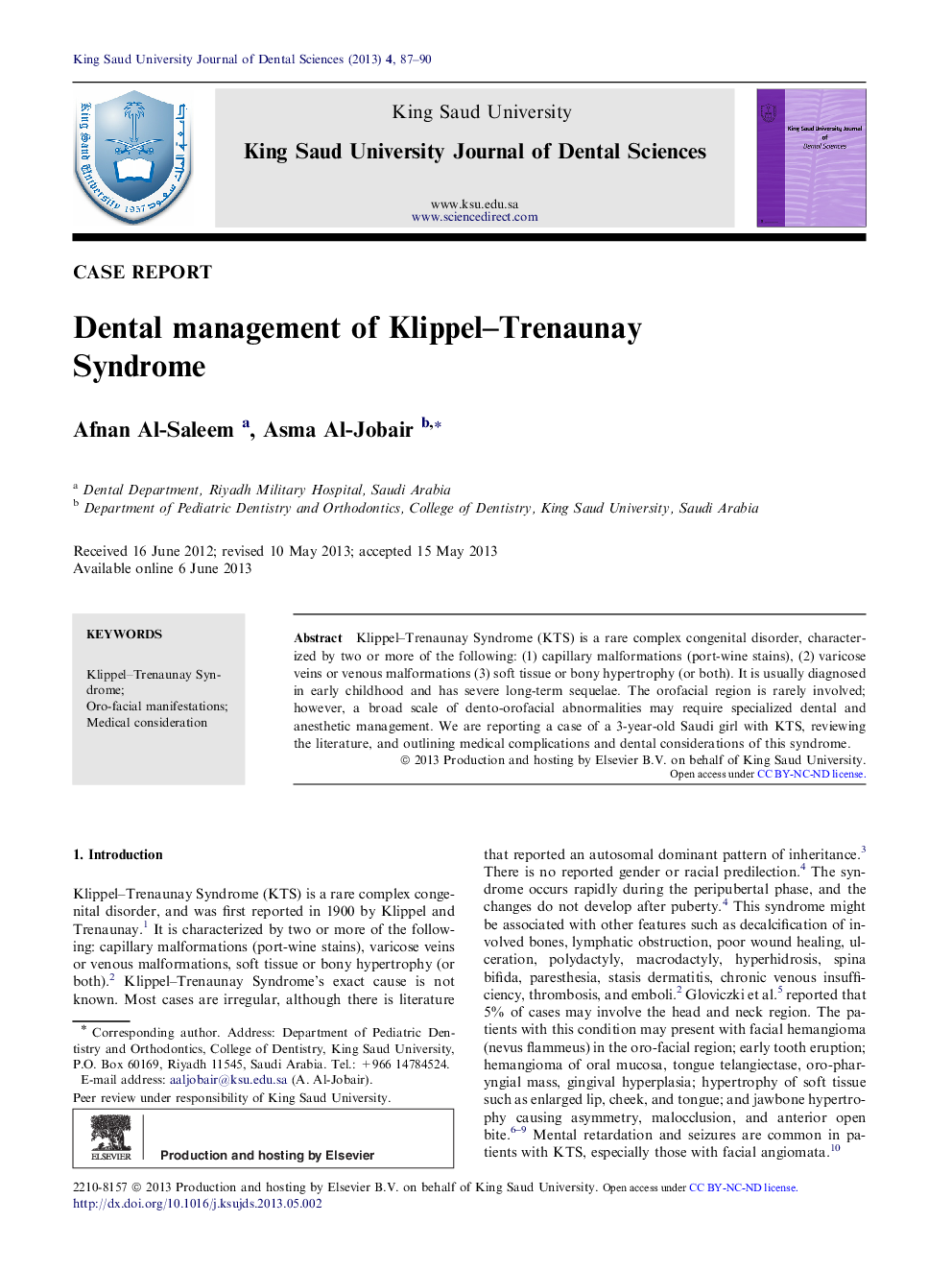 Dental management of Klippel–Trenaunay Syndrome 