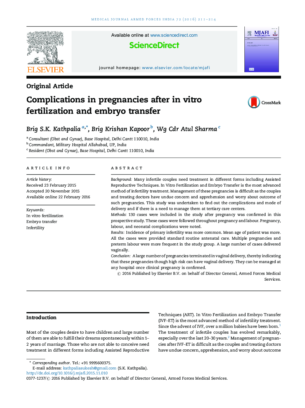 Complications in pregnancies after in vitro fertilization and embryo transfer