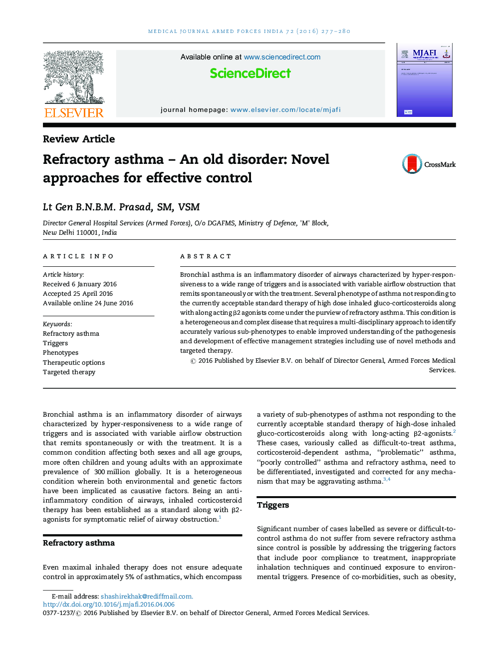 Refractory asthma – An old disorder: Novel approaches for effective control