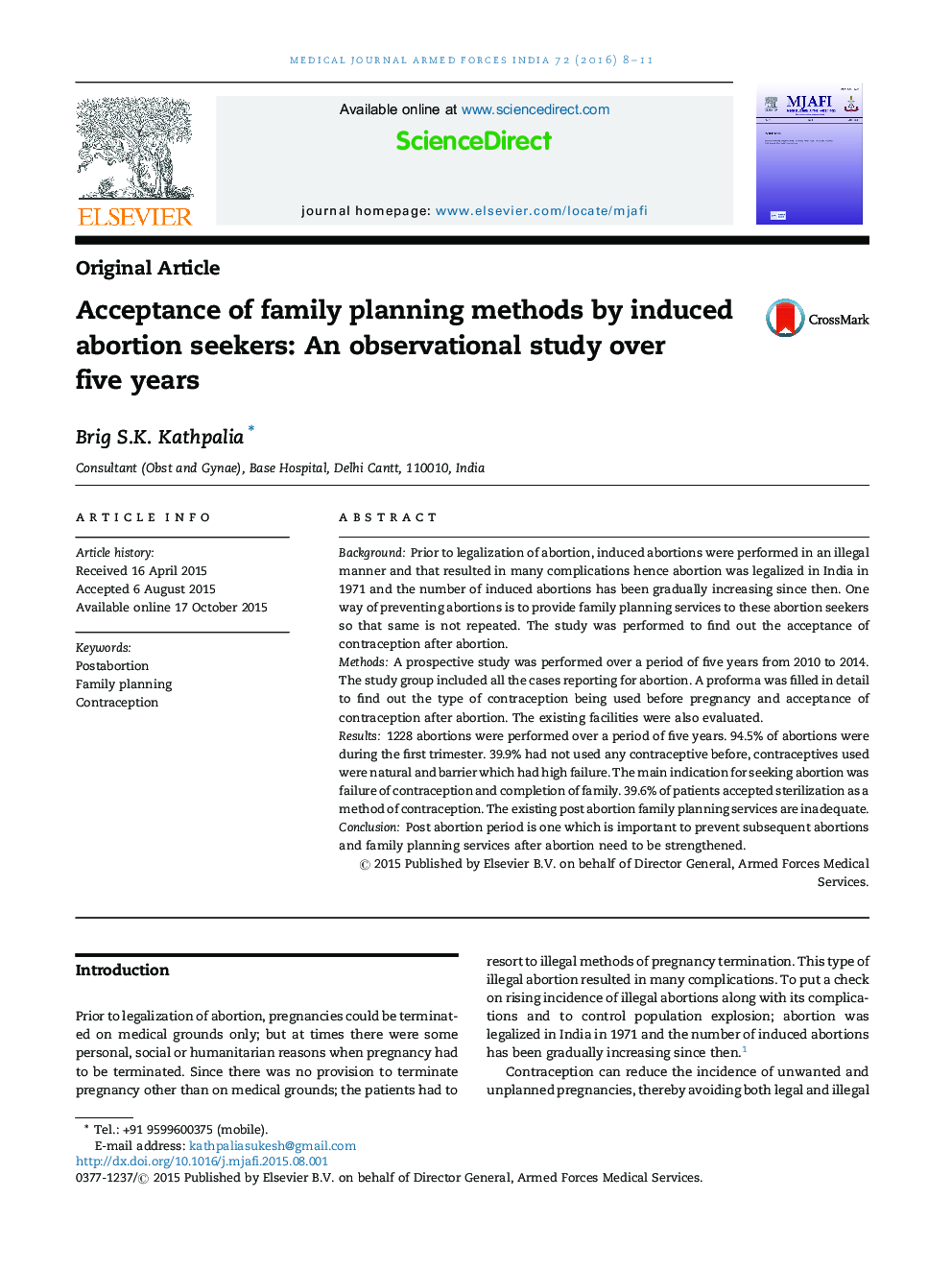 Acceptance of family planning methods by induced abortion seekers: An observational study over five years