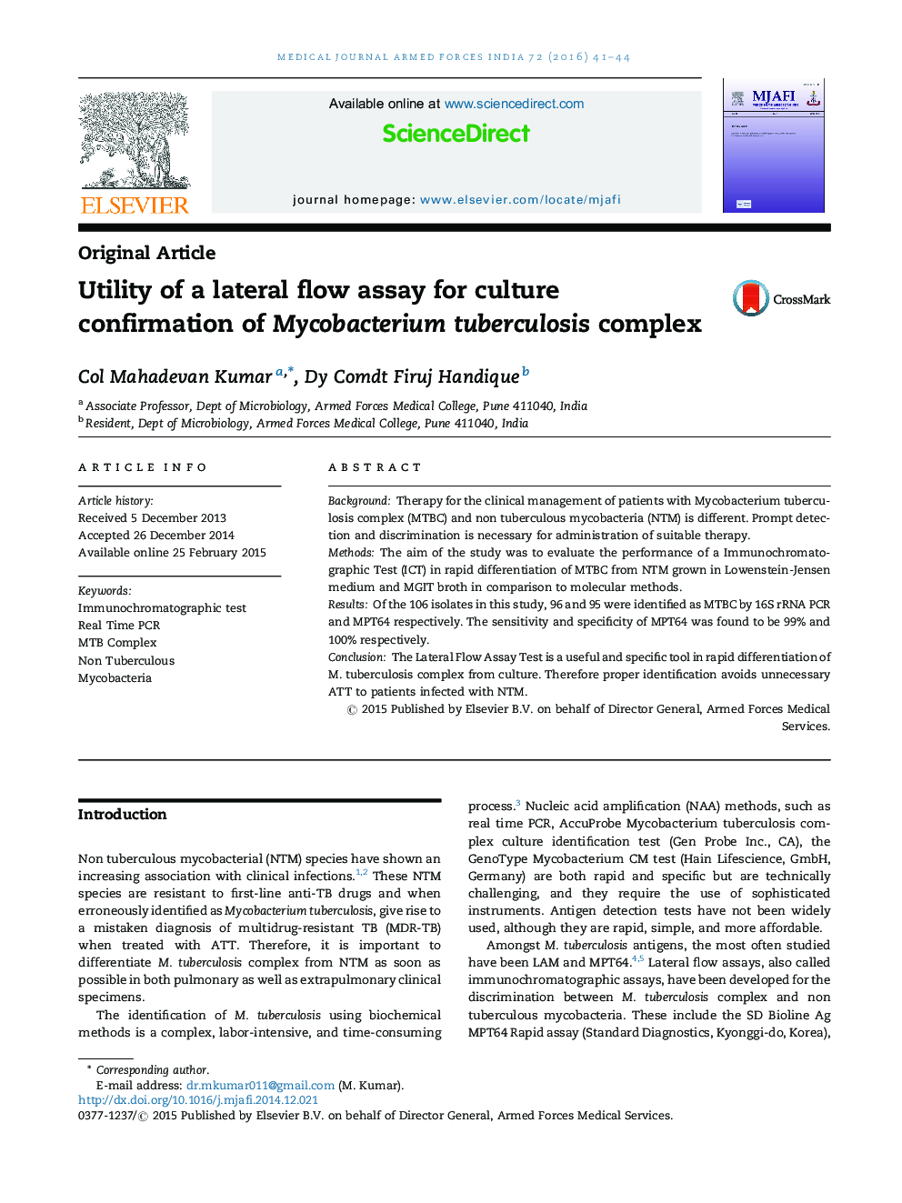 Utility of a lateral flow assay for culture confirmation of Mycobacterium tuberculosis complex