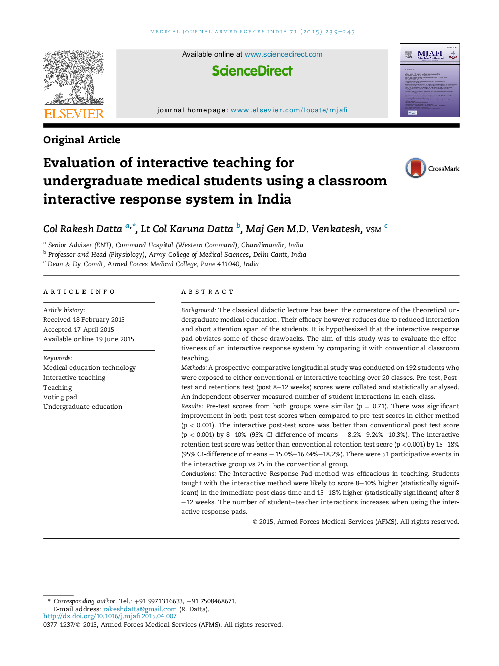 Evaluation of interactive teaching for undergraduate medical students using a classroom interactive response system in India