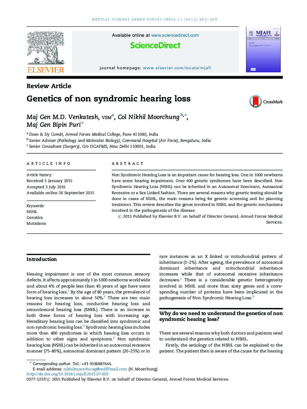 Genetics of non syndromic hearing loss
