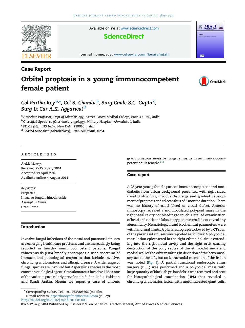 Orbital proptosis in a young immunocompetent female patient
