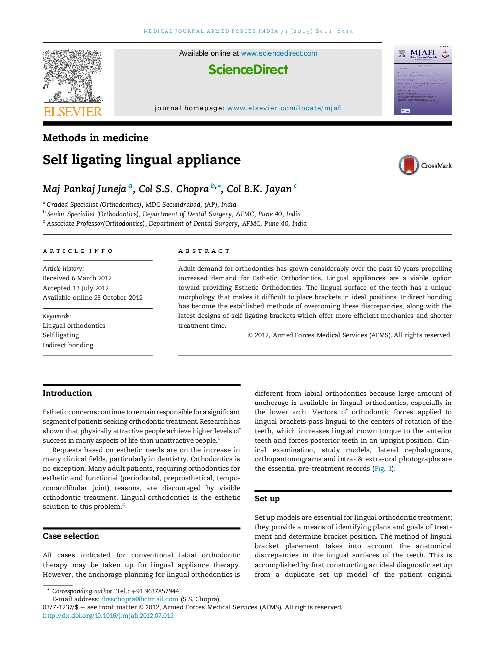 Self ligating lingual appliance