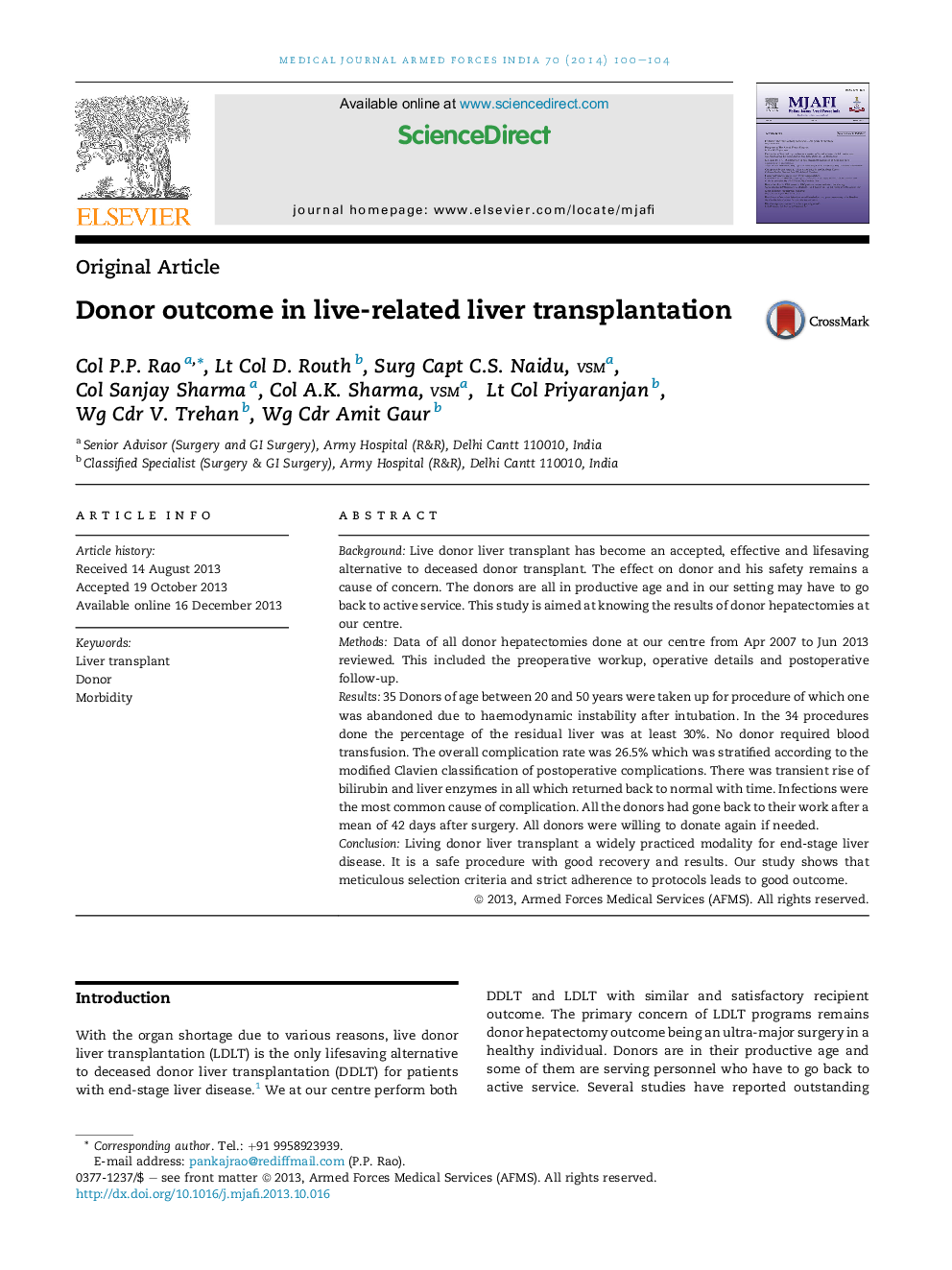 Donor outcome in live-related liver transplantation