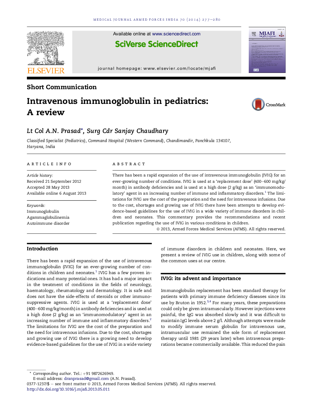 Intravenous immunoglobulin in pediatrics: A review