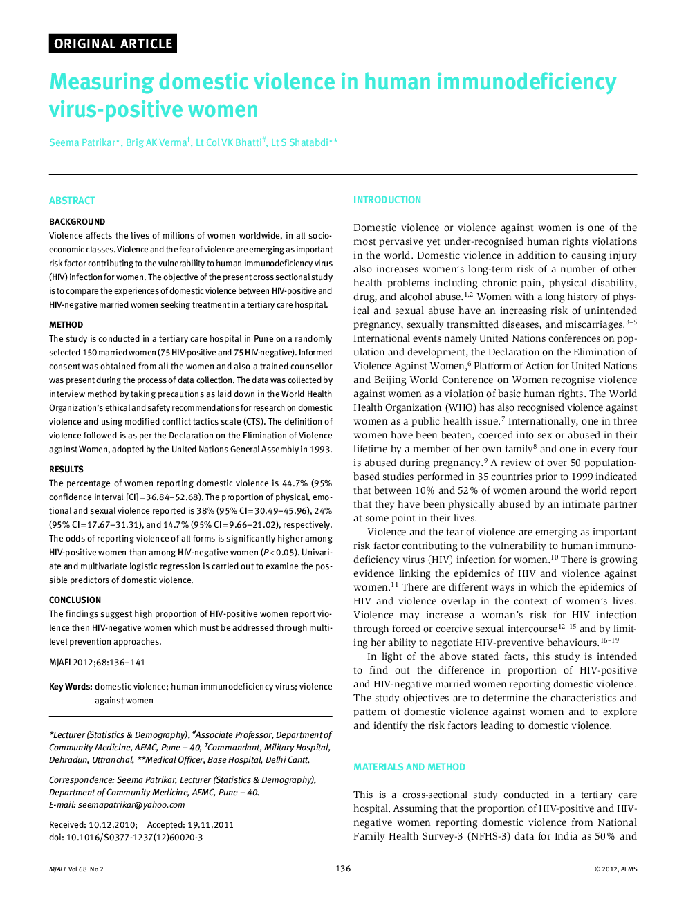 Measuring domestic violence in human immunodeficiency virus-positive women