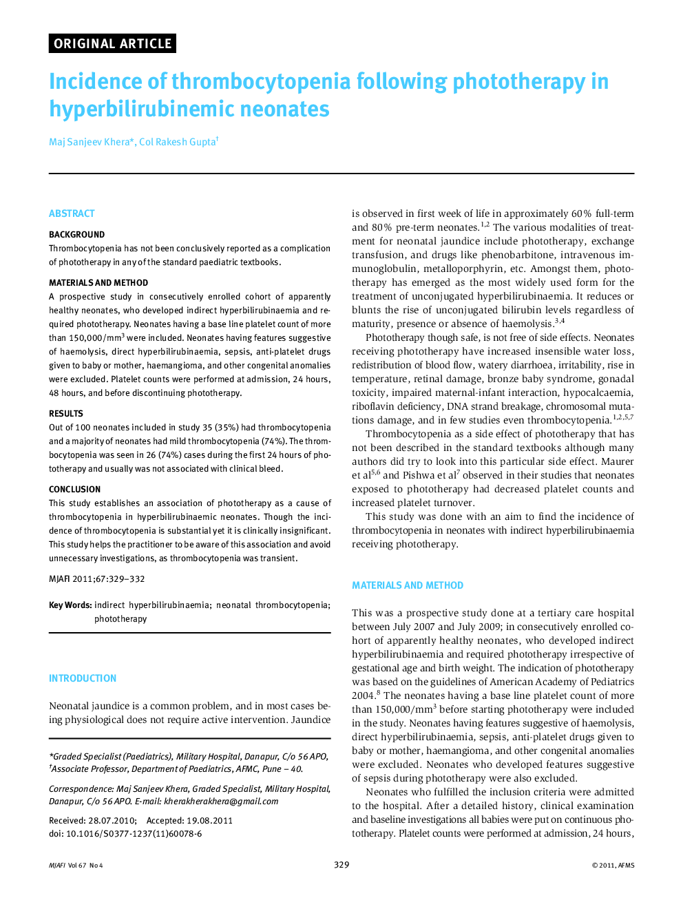 Incidence of thrombocytopenia following phototherapy in hyperbilirubinemic neonates