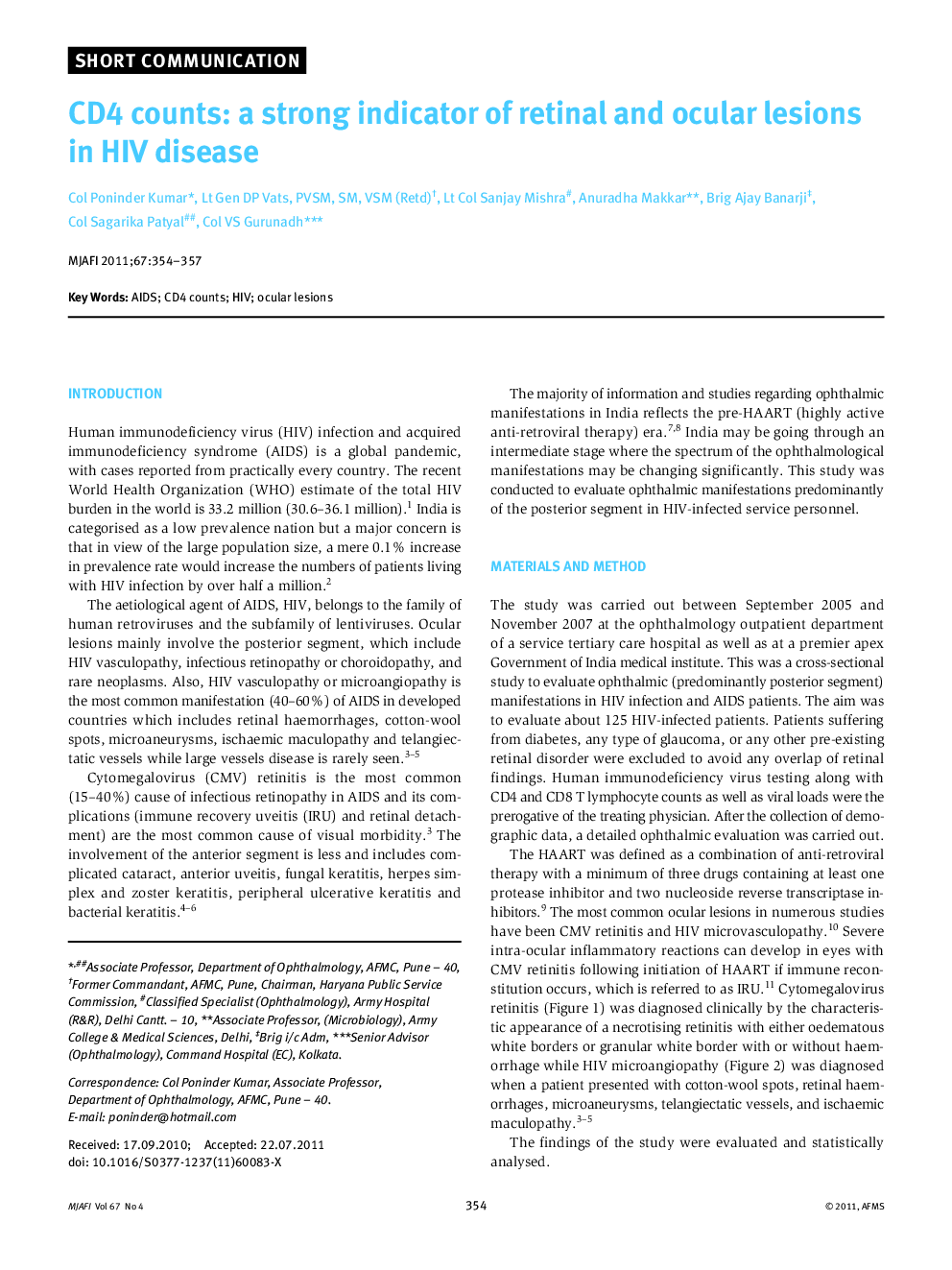 CD4 counts: a strong indicator of retinal and ocular lesions in HIV disease