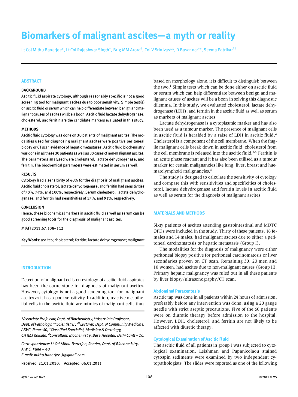 Biomarkers of malignant ascites-a myth or reality