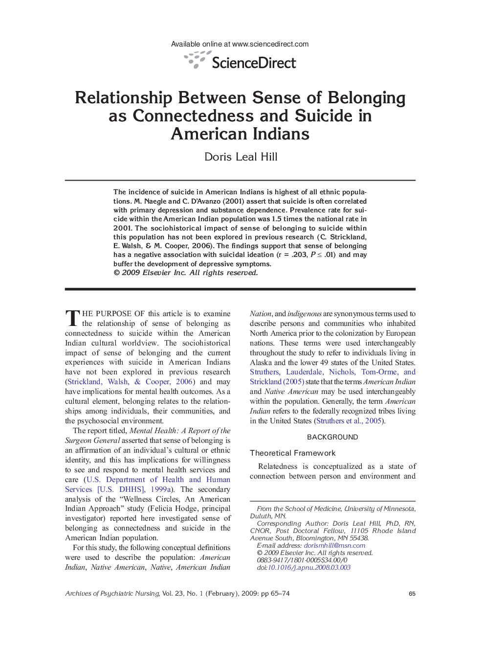 عکس صفحه اول مقاله: Relationship Between Sense of Belonging as Connectedness and Suicide in American Indians Relationship Between Sense of Belonging as Connectedness and Suicide in American Indians