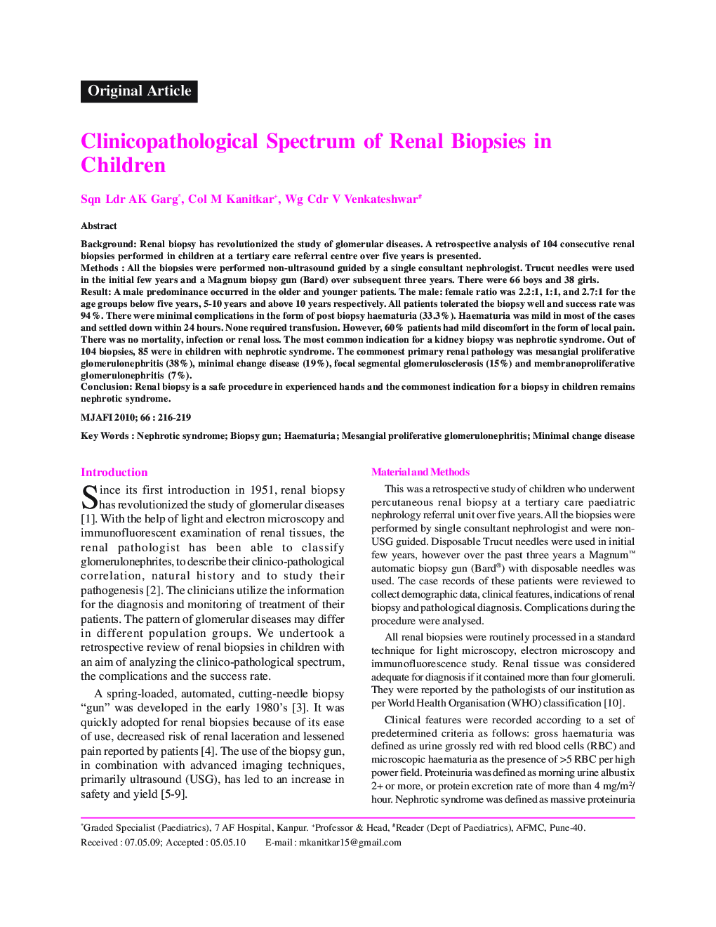 Clinicopathological Spectrum of Renal Biopsies in Children