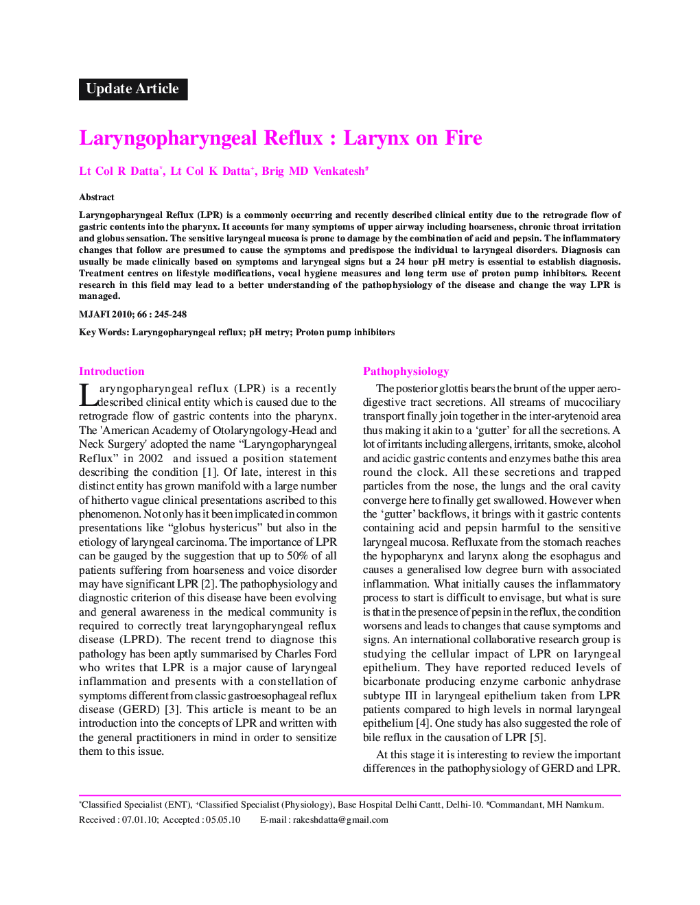 Laryngopharyngeal Reflux : Larynx on Fire