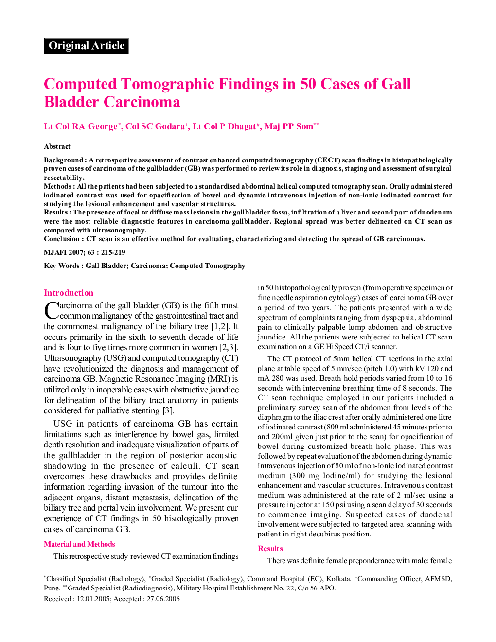 Computed Tomographic Findings in 50 Cases of Gall Bladder Carcinoma