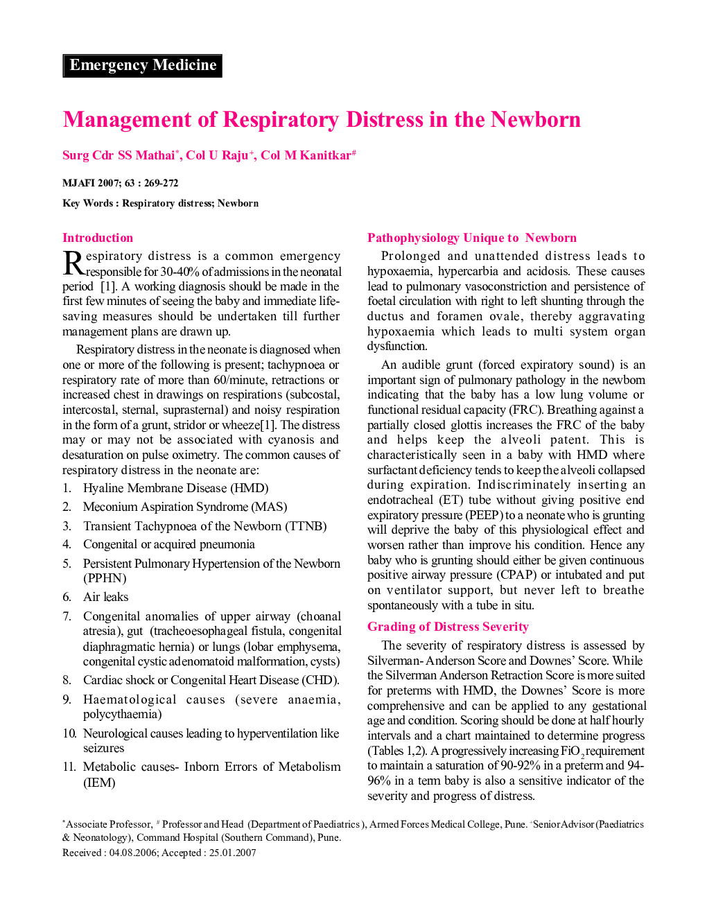 Management of Respiratory Distress in the Newborn