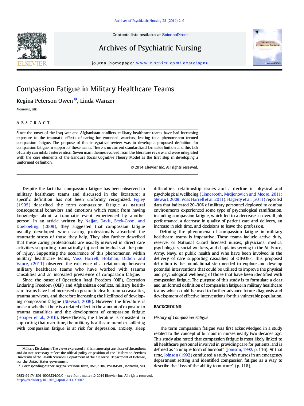 Compassion Fatigue in Military Healthcare Teams 